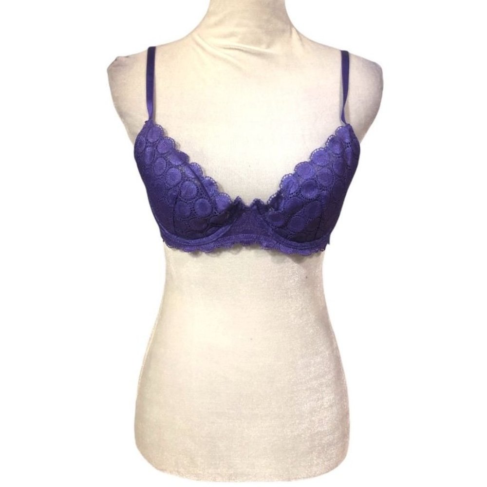 Savage X Fenty Rihanna Lingerie Purple Bra Lace Scalloped 34C Lined Women Ladies